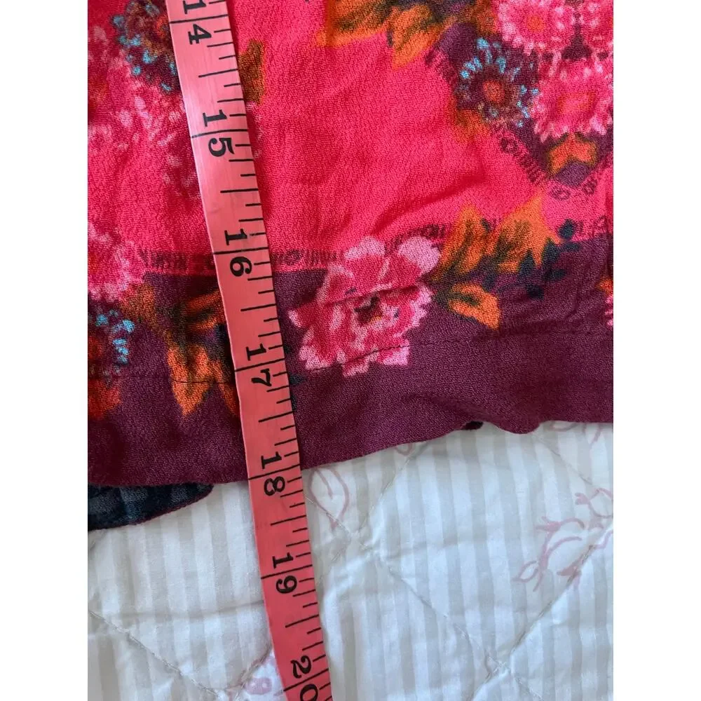 Free People This Sweet Love Top XS Floral Side Tie Scarf Tank Pink Red Boho